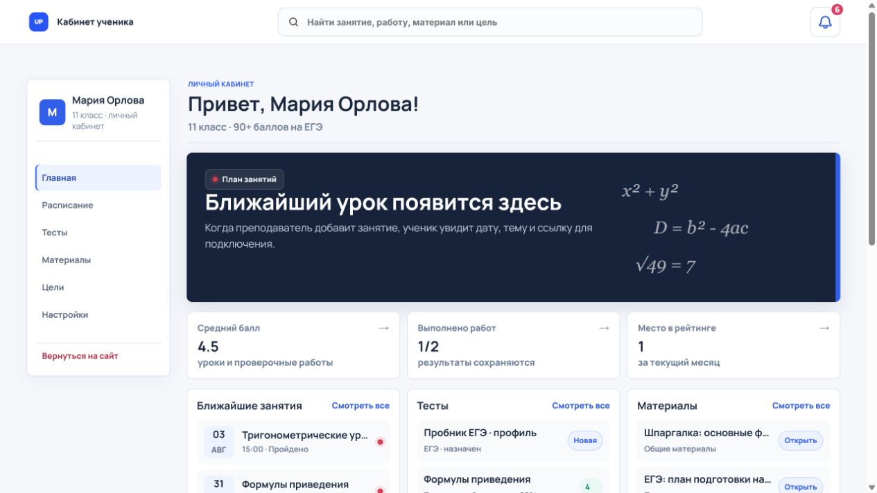 Главная страница кабинета ученика